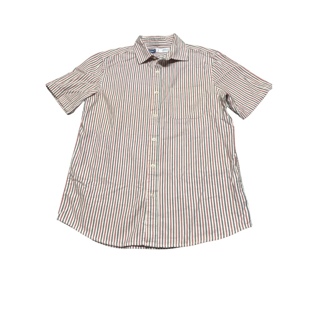 Old Navy Mens Everyday Shirt Small Red White Blue Striped Built-In Flex